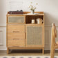 Solid Wood Dining Server Modern Style Rattan Door met 3 laden