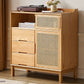 Solid Wood Dining Server Modern Style Rattan Door met 3 laden