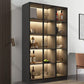 Modern Living Room Floor Cabinet Wood Multi-shelf with Glass Doors 47"L x 16"W x 79"H Grey Clearhalo 'Display & China Cabinets' 'display_china_cabinets' 'furn' 'furn_display_china_cabinets' 'Furniture' 'Kitchen & Dining Furniture' 7779825