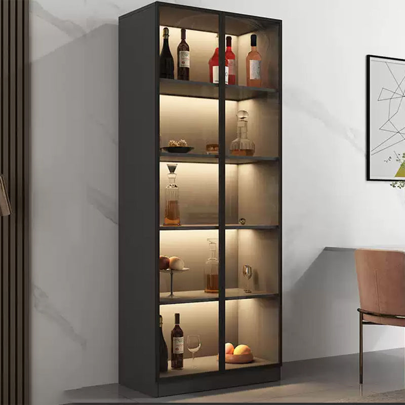 Modern Living Room Floor Cabinet Wood Multi-shelf with Glass Doors 31"L x 16"W x 79"H Grey Clearhalo 'Display & China Cabinets' 'display_china_cabinets' 'furn' 'furn_display_china_cabinets' 'Furniture' 'Kitchen & Dining Furniture' 7779831