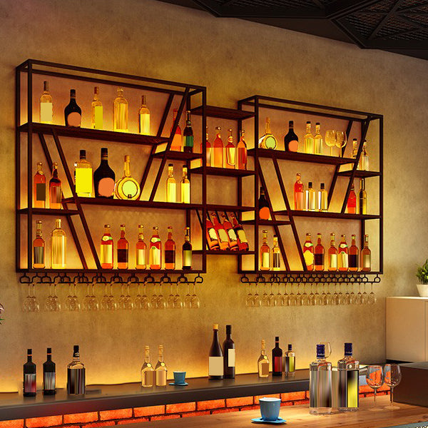 Metal Industrial Wine Holder Rack Wall Mounted Storage Shelves with Light Clearhalo 'furn' 'furn_wine_racks' 'Furniture' 'Kitchen & Dining Furniture' 'Wine Racks' 'wine_racks' 7779879