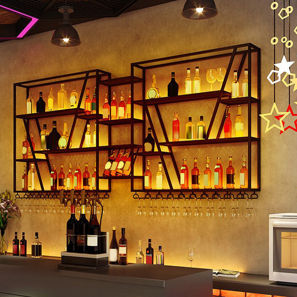 Metal Industrial Wine Holder Rack Wall Mounted Storage Shelves with Light Clearhalo 'furn' 'furn_wine_racks' 'Furniture' 'Kitchen & Dining Furniture' 'Wine Racks' 'wine_racks' 7779882