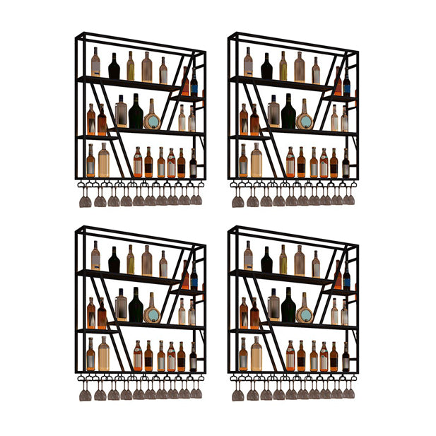 Metal Industrial Wine Holder Rack Wall Mounted Storage Shelves with Light 4 Piece Set Clearhalo 'furn' 'furn_wine_racks' 'Furniture' 'Kitchen & Dining Furniture' 'Wine Racks' 'wine_racks' 7779883