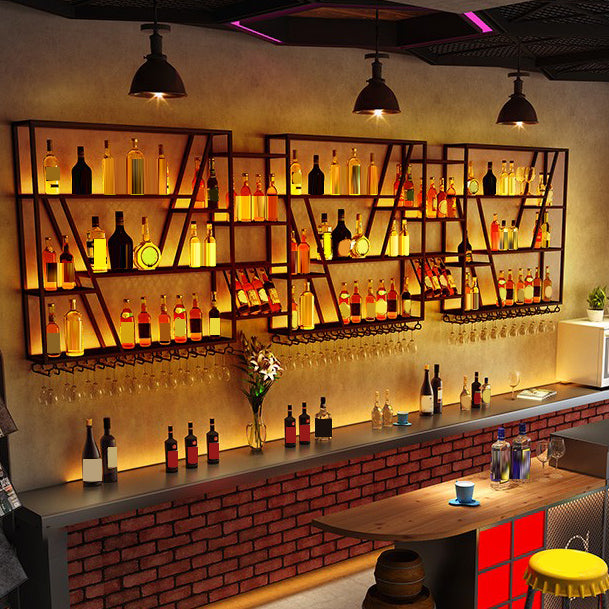 Metal Industrial Wine Holder Rack Wall Mounted Storage Shelves with Light Clearhalo 'furn' 'furn_wine_racks' 'Furniture' 'Kitchen & Dining Furniture' 'Wine Racks' 'wine_racks' 7779886