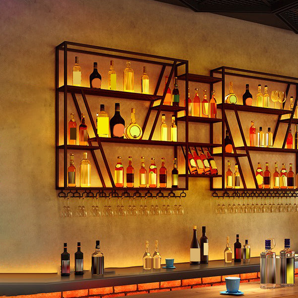 Metal Industrial Wine Holder Rack Wall Mounted Storage Shelves with Light Clearhalo 'furn' 'furn_wine_racks' 'Furniture' 'Kitchen & Dining Furniture' 'Wine Racks' 'wine_racks' 7779891