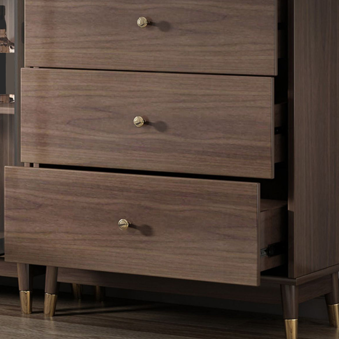 Puerta de vidrio de piso moderna de madera de madera fabricada en marrón