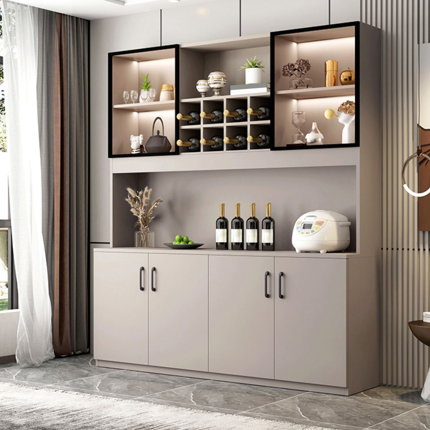 Hersteller Holz moderner Flaschenhalter Bodenglastür mit Lagerregalen