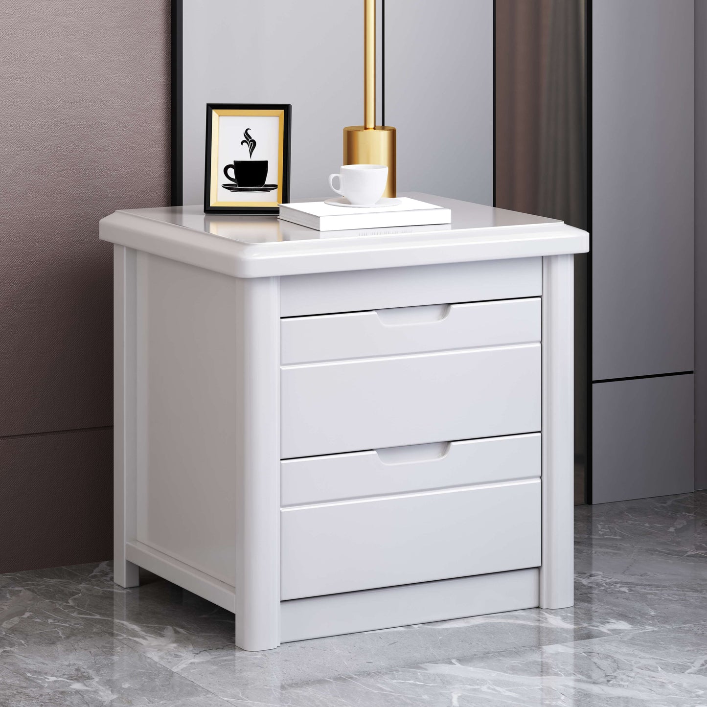 Comodino contemporaneo comodino in legno massiccio con 2 cassetti