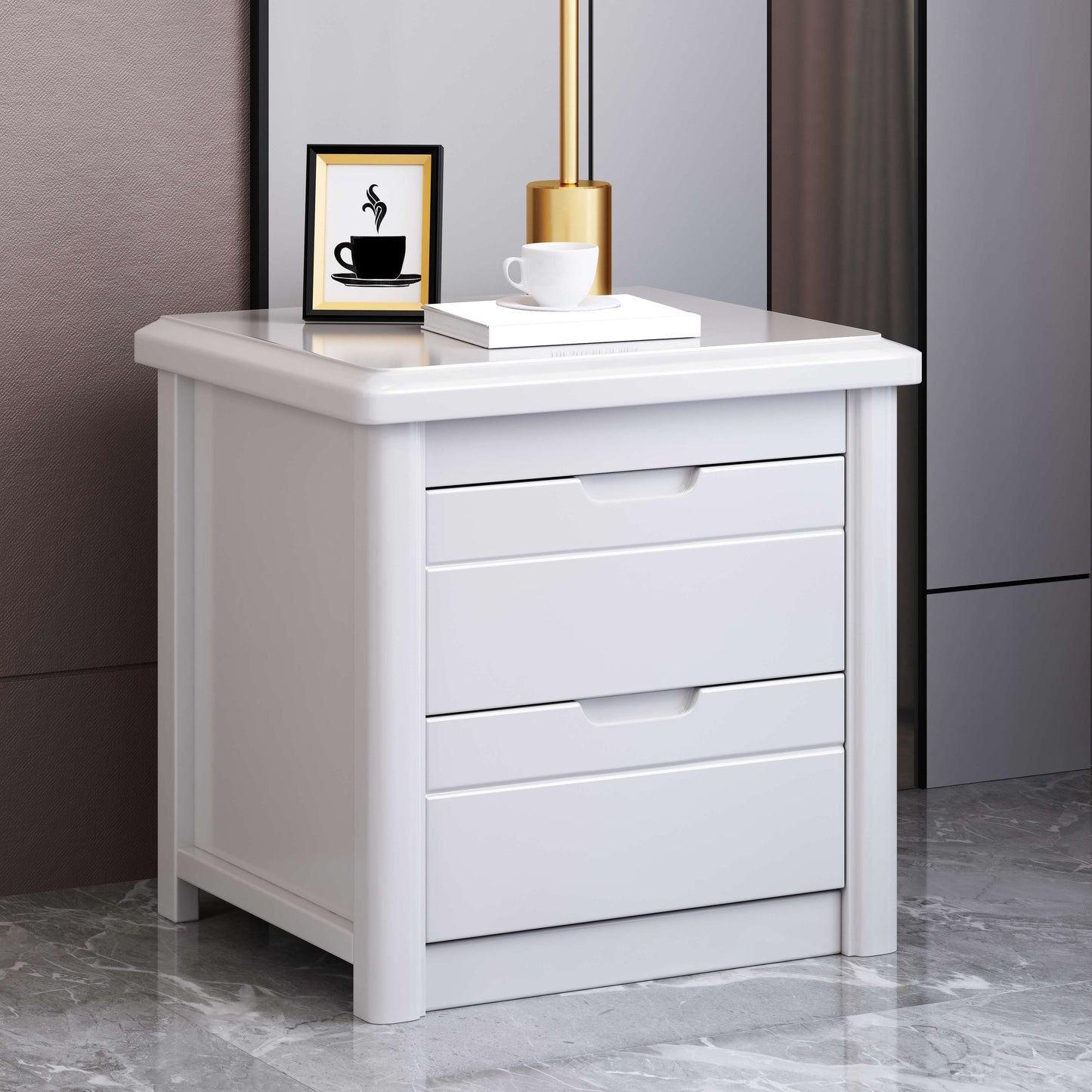 Comodino contemporaneo comodino in legno massiccio con 2 cassetti