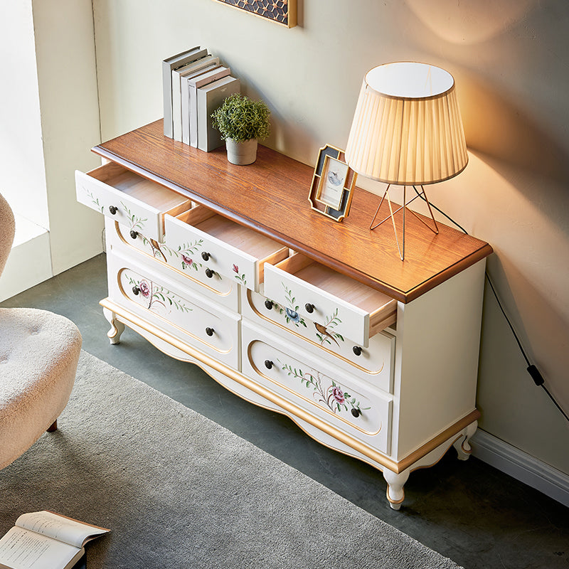 White French Country Wood Storage Chest with Drawers for Home