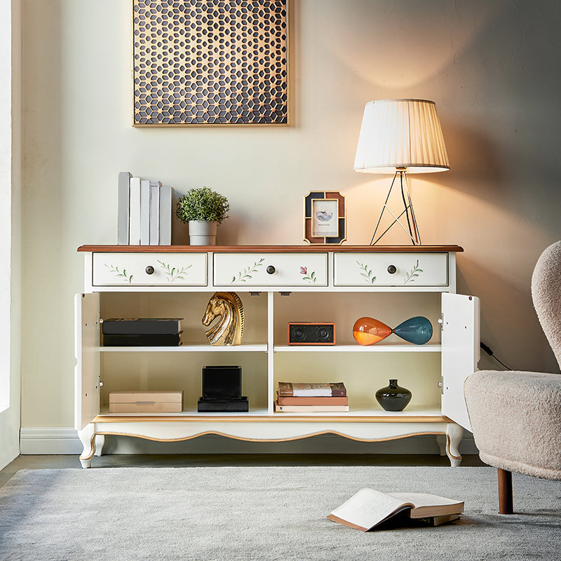 White French Country Wood Storage Chest with Drawers for Home