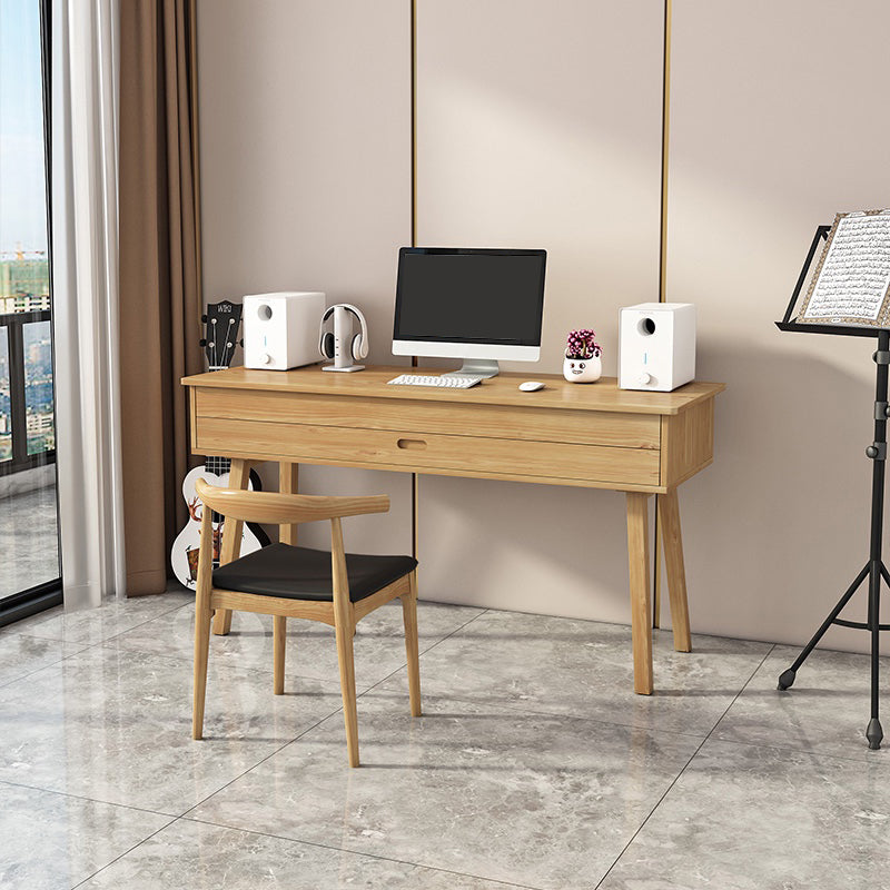 Modern Style Natural Piano Table Solid Wood Parsons Base Computer Desk 63"L x 24"W x 33"H Clearhalo 'furn' 'furn_office_desk' 'Furniture' 'Office Desks' 'Office Furniture' 'office_desk' 7782634