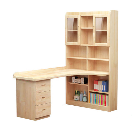 Solid Wood Computer Desk Home Locking Drawer Writing Desk with 3 Drawers Shelves Right