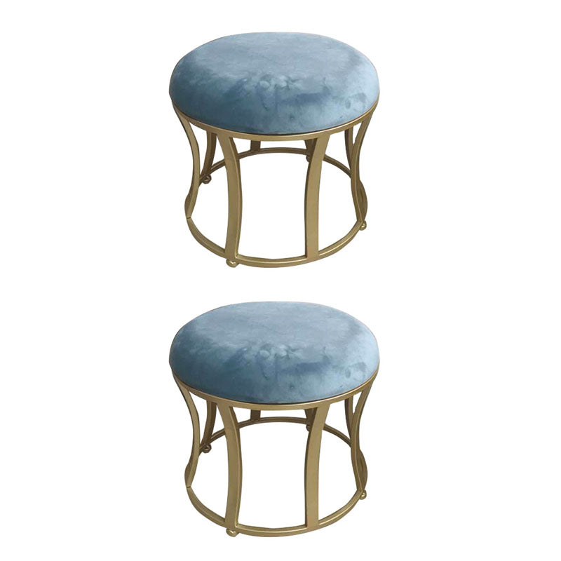 Velvet Ottoman Solid Color Round Metal Frame Fade Resistant Modern Ottoman 14"L x 14"W x 12"H Blue 2 Piece Set Clearhalo 'furn' 'furn_ottomans_poufs' 'Furniture' 'Living Room Furniture' 'Ottomans & Poufs' 'ottomans_poufs' 7783768