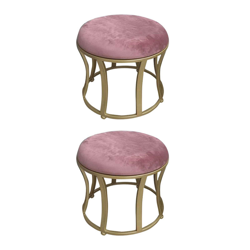 Velvet Ottoman Solid Color Round Metal Frame Fade Resistant Modern Ottoman 14"L x 14"W x 12"H Rose Red 2 Piece Set Clearhalo 'furn' 'furn_ottomans_poufs' 'Furniture' 'Living Room Furniture' 'Ottomans & Poufs' 'ottomans_poufs' 7783771