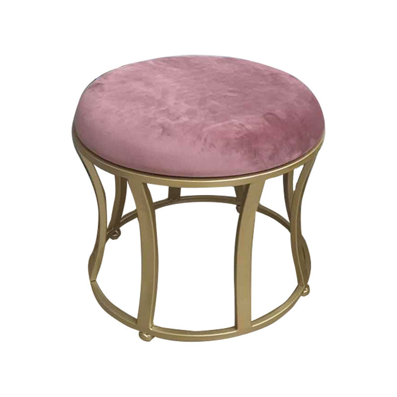 Velvet Ottoman Solid Color Round Metal Frame Fade Resistant Modern Ottoman Clearhalo 'furn' 'furn_ottomans_poufs' 'Furniture' 'Living Room Furniture' 'Ottomans & Poufs' 'ottomans_poufs' 7783772