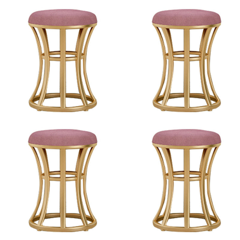 Velvet Ottoman Solid Color Round Metal Frame Fade Resistant Modern Ottoman 14"L x 14"W x 18"H Pink 4 Piece Set Clearhalo 'furn' 'furn_ottomans_poufs' 'Furniture' 'Living Room Furniture' 'Ottomans & Poufs' 'ottomans_poufs' 7783788