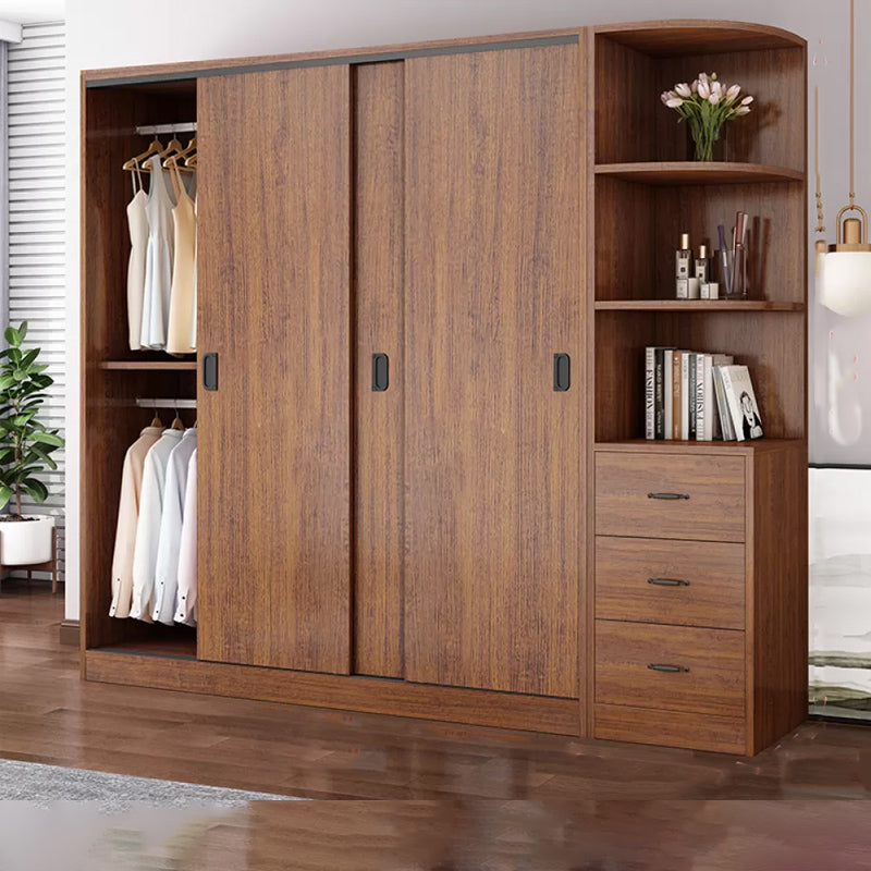 Artificial Wood Wardrobe Brown Wardrobe with Sliding Doors for Bedroom