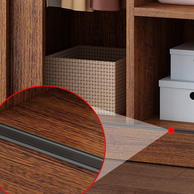 Artificial Wood Wardrobe Brown Wardrobe with Sliding Doors for Bedroom