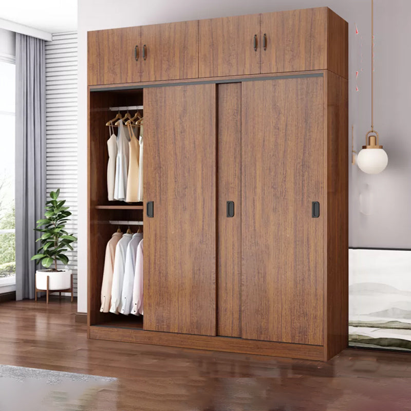 Artificial Wood Wardrobe Brown Wardrobe with Sliding Doors for Bedroom