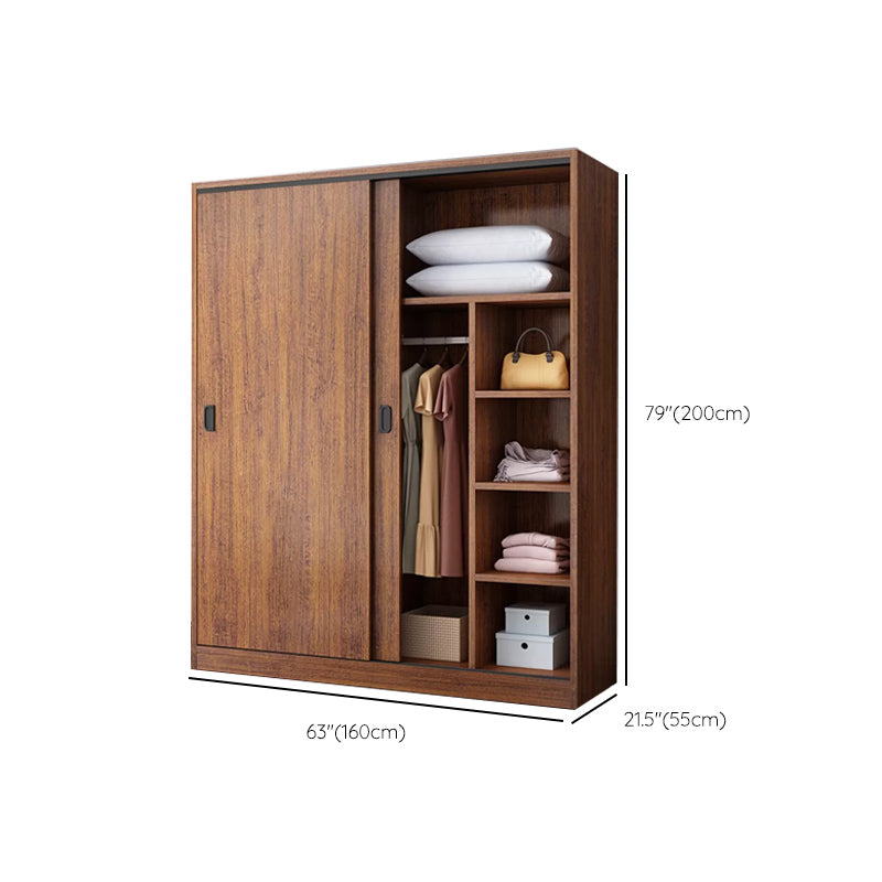 Artificial Wood Wardrobe Brown Wardrobe with Sliding Doors for Bedroom