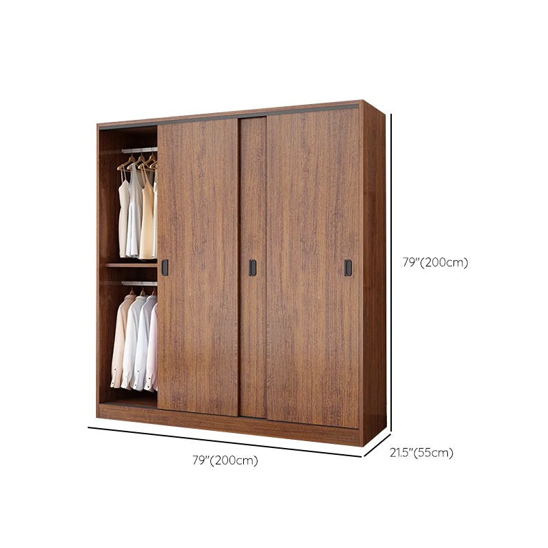 Artificial Wood Wardrobe Brown Wardrobe with Sliding Doors for Bedroom