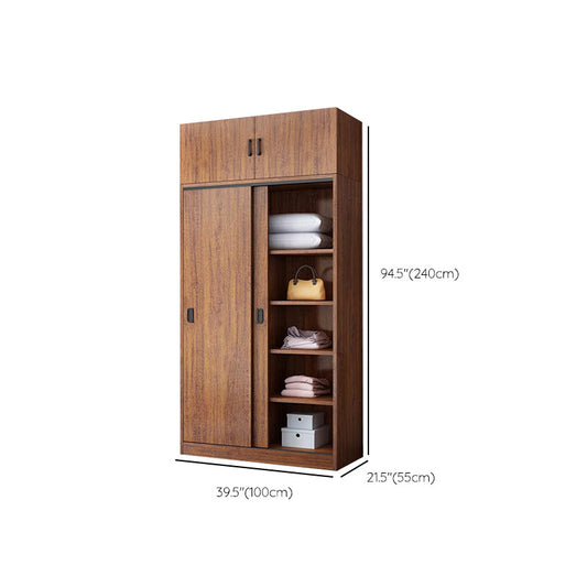 Artificial Wood Wardrobe Brown Wardrobe with Sliding Doors for Bedroom