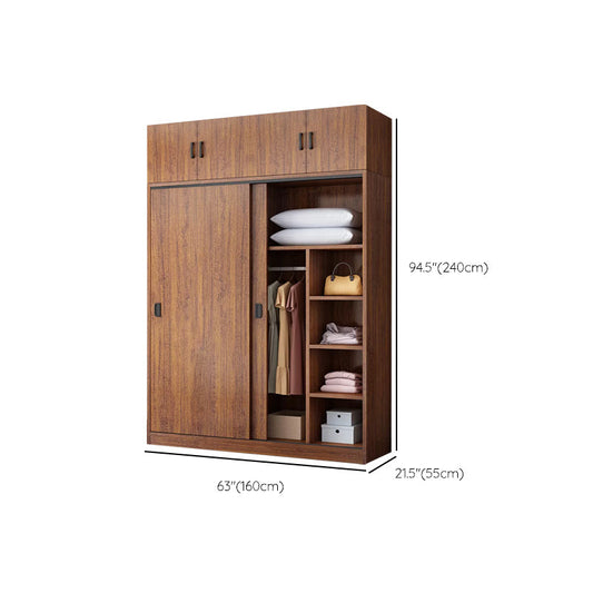 Artificial Wood Wardrobe Brown Wardrobe with Sliding Doors for Bedroom