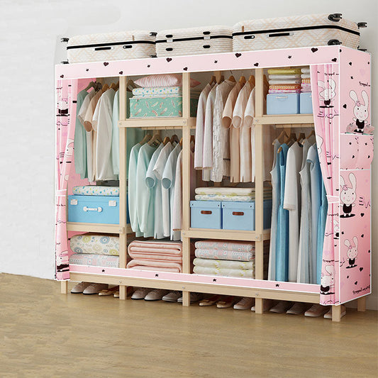 Contemporary Wardrobe Armoire Wood Frame Armoire with Garment Rod for Home