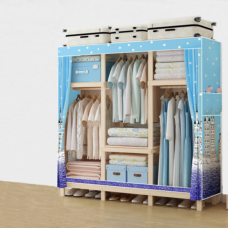 Contemporary Wardrobe Armoire Wood Frame Armoire with Garment Rod for Home