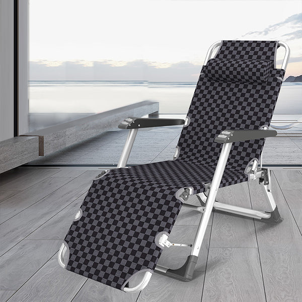 Contemporary Plaid Pattern Standard Recliner with Metal Base and Arms Deck Chair Grey Not Available Clearhalo 'Chairs & Seating' 'furn' 'furn_recliners' 'Furniture' 'Living Room Furniture' 'Recliners' 7791352