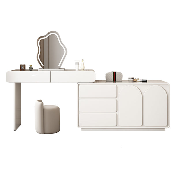 Lighted Mirror Wood White Modern Vanity Dressing Table with Drawers Makeup Vanity & Mirror & Stools Clearhalo 'Bedroom Furniture' 'furn' 'furn_makeup_vanities' 'Furniture' 'Makeup Vanities' 'makeup_vanities' 7791469
