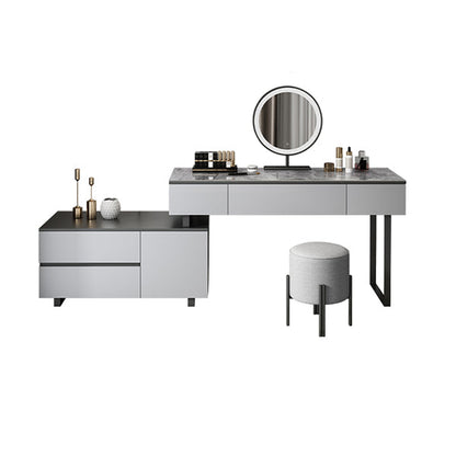 Gray Bedroom Lighted Mirror Vanity Makeup Dressing Table Set Makeup Vanity & Mirror & Stools Clearhalo 'Bedroom Furniture' 'furn' 'furn_makeup_vanities' 'Furniture' 'Makeup Vanities' 'makeup_vanities' 7791477