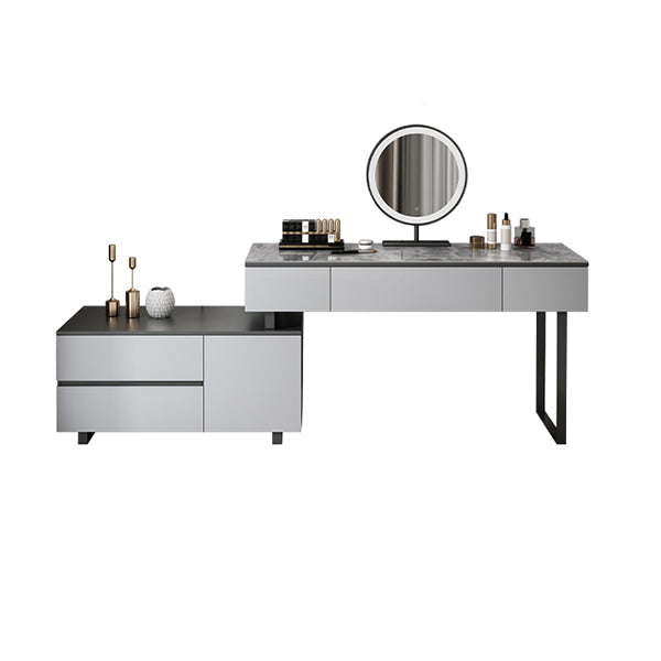 Gray Bedroom Lighted Mirror Vanity Makeup Dressing Table Set Makeup Vanity & Mirror Clearhalo 'Bedroom Furniture' 'furn' 'furn_makeup_vanities' 'Furniture' 'Makeup Vanities' 'makeup_vanities' 7791481