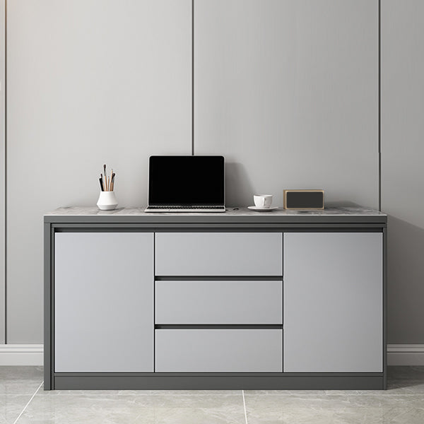 Grijze 3-lads houten ijdelheid kleedtafel met make-uptafel en ontlasting