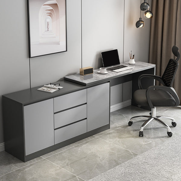 Grijze 3-lads houten ijdelheid kleedtafel met make-uptafel en ontlasting