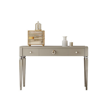 Tavolo da scrivania per trucco a 3 cassetti in legno massiccio grigio con set di sgabelli