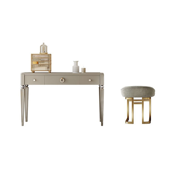 Tavolo da scrivania per trucco a 3 cassetti in legno massiccio grigio con set di sgabelli