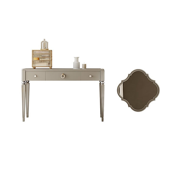 Tavolo da scrivania per trucco a 3 cassetti in legno massiccio grigio con set di sgabelli