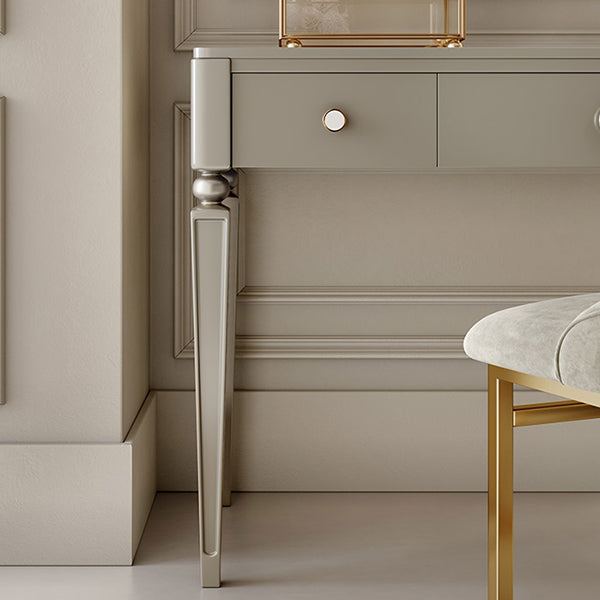 Tavolo da scrivania per trucco a 3 cassetti in legno massiccio grigio con set di sgabelli