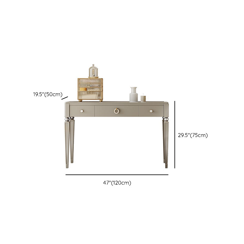 Tavolo da scrivania per trucco a 3 cassetti in legno massiccio grigio con set di sgabelli