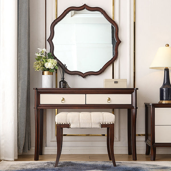 Standing Brown 2-Drawer Bedroom Solid Wood Makeup Vanity Desk Table Clearhalo 'Bedroom Furniture' 'furn' 'furn_makeup_vanities' 'Furniture' 'Makeup Vanities' 'makeup_vanities' 7791512