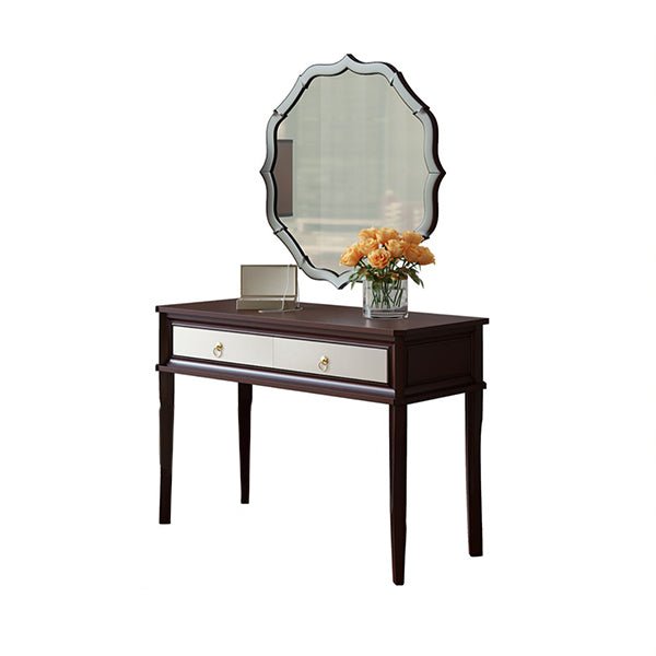 Standing Brown 2-Drawer Bedroom Solid Wood Makeup Vanity Desk Table Makeup Vanity & Mirror Clearhalo 'Bedroom Furniture' 'furn' 'furn_makeup_vanities' 'Furniture' 'Makeup Vanities' 'makeup_vanities' 7791516