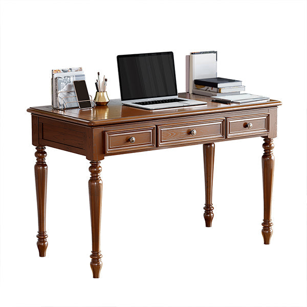 Mesa de escritorio de tocador de maquillaje de trastornos marrón de madera maciza con taburetes