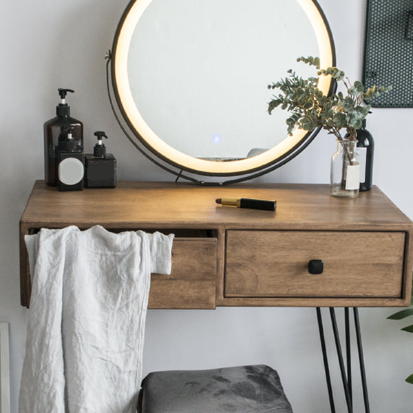 Mid-Century Modern 2-Drawer Solid Wood Brown Standing Vanity Dressing Table Clearhalo 'Bedroom Furniture' 'furn' 'furn_makeup_vanities' 'Furniture' 'Makeup Vanities' 'makeup_vanities' 7791557