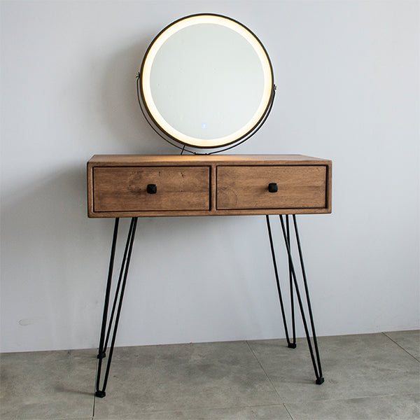 Mid-Century Modern 2-Drawer Solid Wood Brown Standing Vanity Dressing Table Makeup Vanity & Mirror Yes Clearhalo 'Bedroom Furniture' 'furn' 'furn_makeup_vanities' 'Furniture' 'Makeup Vanities' 'makeup_vanities' 7791558
