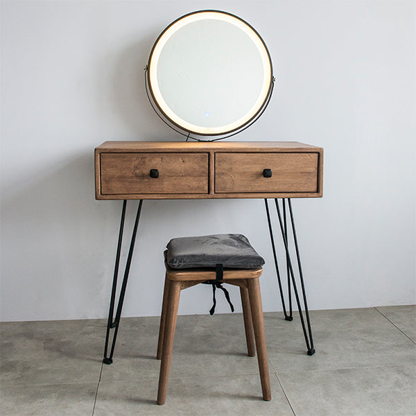 Mid-Century Modern 2-Drawer Solid Wood Brown Standing Vanity Dressing Table Makeup Vanity & Mirror & Stools Yes Clearhalo 'Bedroom Furniture' 'furn' 'furn_makeup_vanities' 'Furniture' 'Makeup Vanities' 'makeup_vanities' 7791560