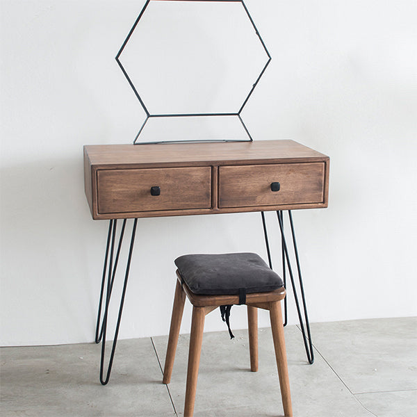Mid-Century Modern 2-Drawer Solid Wood Brown Standing Vanity Dressing Table Makeup Vanity & Mirror & Stools No Clearhalo 'Bedroom Furniture' 'furn' 'furn_makeup_vanities' 'Furniture' 'Makeup Vanities' 'makeup_vanities' 7791562