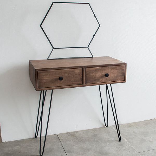 Mid-Century Modern 2-Drawer Solid Wood Brown Standing Vanity Dressing Table Makeup Vanity & Mirror No Clearhalo 'Bedroom Furniture' 'furn' 'furn_makeup_vanities' 'Furniture' 'Makeup Vanities' 'makeup_vanities' 7791564