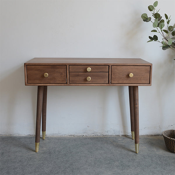 Solid Wood Brown Bedroom Lighted Mirror Vanity Dressing Table